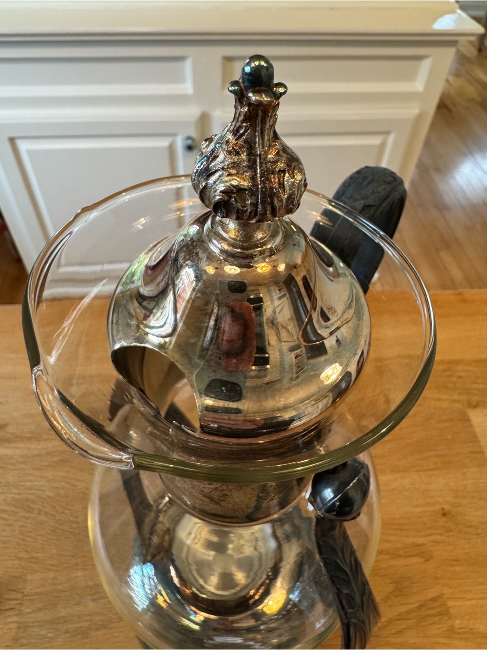 Antique Silver Tilting Glass Coffee Carafe & Warming Stand | Art Nouveau | HTF - Picture 7 of 11